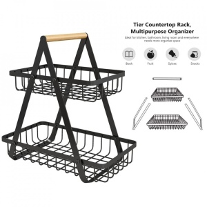 Cos de fructe cu 2 etaje, awwaline, negru, metalic, 31.5 cm x 20 cm x 31 cm, ideal pentru fructe, legume, condimente - Img 5
