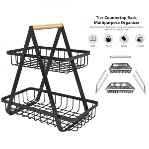 Cos de fructe cu 2 etaje, awwaline, negru, metalic, 31.5 cm x 20 cm x 31 cm, ideal pentru fructe, legume, condimente - Img 5