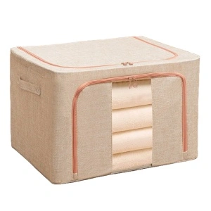 Cutie depozitare pliabila pentru haine, cuverturi, lenjerie de pat, awwaline, bej, cu fereastra frontala, 2 deschideri, 100l, 60x42x40 cm