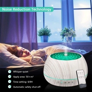 Difuzor aromaterapie pentru uleiuri esentiale, awwaline, cu ultrasunete, 1000 ml, timer, 7 culori LED, telecomanda, inchidere automata, White Wood - Img 6