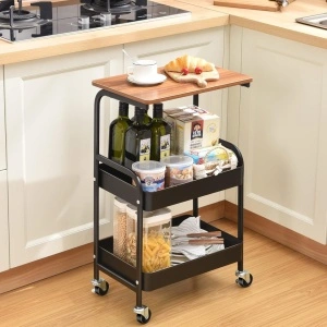 Etajera multifunctionala portabila cu 3 nivele, awwaline, neagra, otel carbon + MDF, 77 x 43 x 30 cm - Img 3
