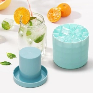 Forma pentru Cuburi de Gheata, awwaline, silicon, albastru, pentru 60 Cuburi de Gheata, BPA Free, Usor de Curatat, Capac, 9 x 8.5 x 8 cm - Img 2