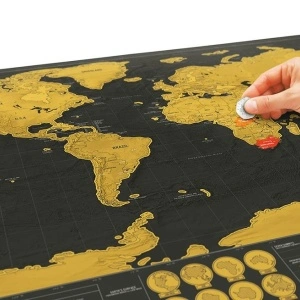 Harta razuibila World Map, Model Deluxe Large 59,4 x 82,5cm, tub si accesorii de razuit cadou