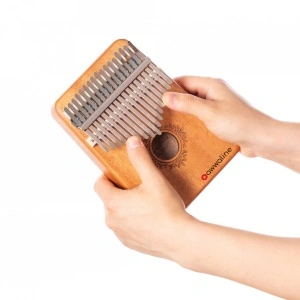 Kalimba, instrument muzical cu 17 Note, awwaline, lemn natur, model floral rotund - Img 4