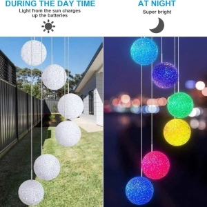 Lampa solara LED tip clopotei de vant, awwaline, multicolor, 6 globuri, impermeabil, incarcare solara - Img 3