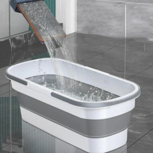 Lighean pliabil multifunctional din plastic, awwaline, alb/gri, 10 litri, ideal pentru spalat mop - Img 4