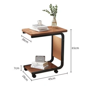 Masuta cafea cu rotile si spatiu depozitare, awwaline, lemn, maro, 2 nivele, 30 x 45 x 65 cm - Img 4