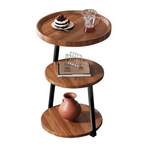 Masuta cafea rotunda, awwaline, lemn, maro, 3 nivele, 62 x 38 cm