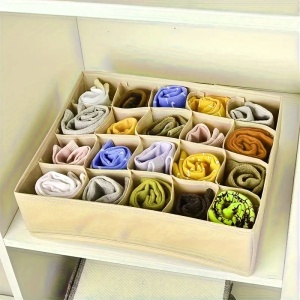 Organizator haine 20 compartimente, awwaline, bej, 32 x 32 x 10 cm, ideal pentru sosete, lenjerie intima, curele sau cravate - Img 2
