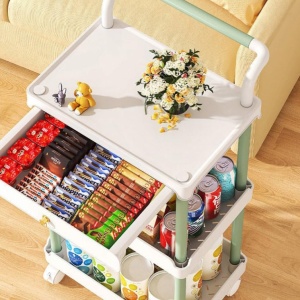 Organizator multifunctional portabil cu 3 nivele si 1 sertar, awwaline, alb/verde, 36.5 x 28 x 74.5 cm - Img 6