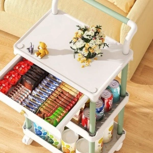 Organizator multifunctional portabil cu 3 nivele si 1 sertar, awwaline, alb/verde, 36.5 x 28 x 74.5 cm - Img 6