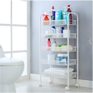 Raft metalic slim cu 5 nivele, awwaline, alb, multifunctional, rotativ 360°, 45 x 27 x 105 cm - Img 4