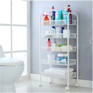 Raft metalic slim cu 5 nivele, awwaline, alb, multifunctional, rotativ 360°, 45 x 27 x 105 cm - Img 4