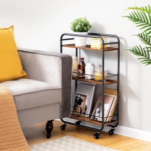 Raft slim cu 3 rafturi MDF, awwaline, Negru/Maro, 50 x 19 x 81 cm - Img 3