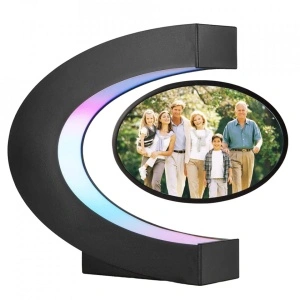 Rama foto cu levitatie magnetica, awwaline, negru, lumina LED in forma de C, ideala pentru cadou