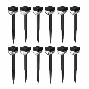 Set 12 Mini Lampi Solare de gradina, awwaline, negru, Senzor de lumina, IP65 impermeabil, lumina LED calda, model semicerc