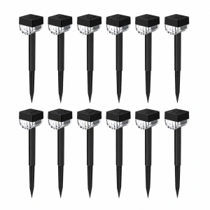 Set 12 Mini Lampi Solare de gradina, awwaline, negru, Senzor de lumina, IP65 impermeabil, lumina LED calda, model semicerc