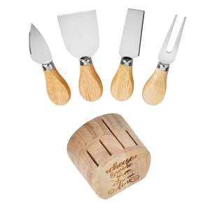Set 4 Cutite branza cu Suport din Lemn, awwaline, 12cm, maner din bambus