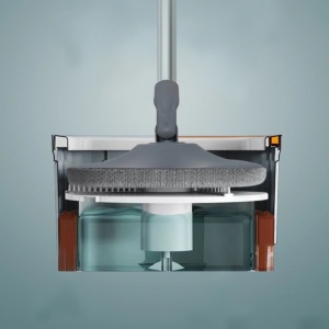 Set mop rotativ 360° cu galeata centrifuga, awwaline, gri, separare apa curata de apa murdara, sistem evacuare apa, 4 rezerve - Img 6