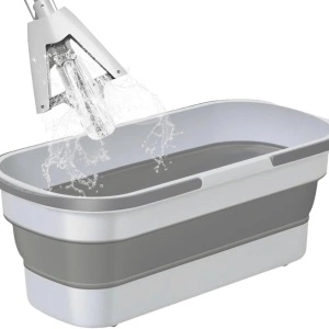 Set mop rotativ cu 4 rezerve microfibra si lighean pliabil 10l, awwaline, Alb/Gri, usor de depozitat si curatat - Img 6