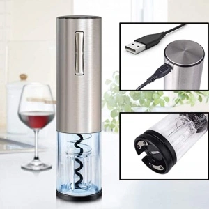 Set tirbuson electric si accesorii vin, awwaline, argintiu, 4 piese, incarcare USB - Img 4