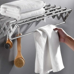 Suport extensibil pentru haine si prosoape, awwaline, argintiu, inox, 7 bare, 5 carlige, 13-35 cm x 60 cm x 14.5 cm - Img 2