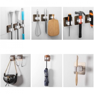Suport multifunctional de perete, awwaline®, sistem ingenios de agatare, prindere cu adeziv fara gauri, ideal pentru maturi si mop - Img 2