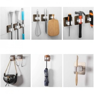 Suport multifunctional de perete, awwaline®, sistem ingenios de agatare, prindere cu adeziv fara gauri, ideal pentru maturi si mop - Img 2
