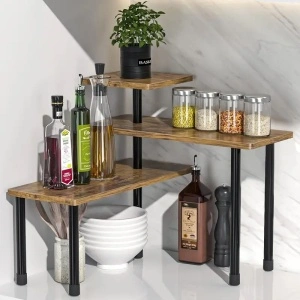 Suport organizator cu 3 nivele, awwaline, lemn, Maro/Negru, rotativ, 66 x 17.5 x 38 cm - Img 3