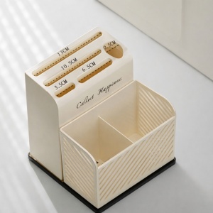 Suport ustensile de bucatarie, awwaline, plastic, bej, 3 compartimente, recipient cutite, 21 x 16 x 15 cm - Img 6