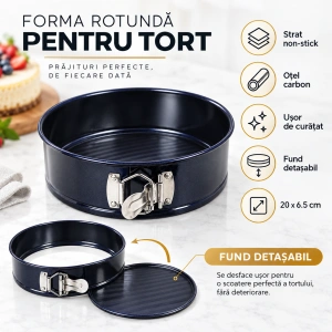 Tava copt cu fund detasabil, awwaline, rotunda, otel carbon, negru metalizat, 20 x 6.5 cm, non stick, usor de curat - Img 6