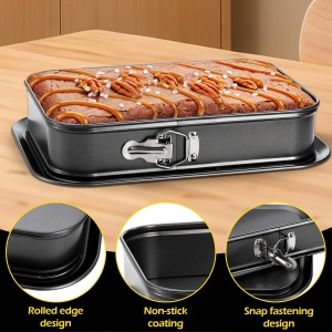 Tava de copt prajituri cu baza detasabila, awwaline, otel carbon, gri, dreptunghiulara, 29 x 19 x 4.5 cm, non stick, usor de curatat - Img 3