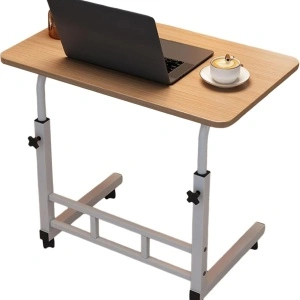 Birou mobil multifunctional cu rotile, awwaline, maro, ajustabil pe inaltime, blat lemn, ideal pentru laptop, teme, mic dejun la pat, 80 x 40 x 60-85 cm
