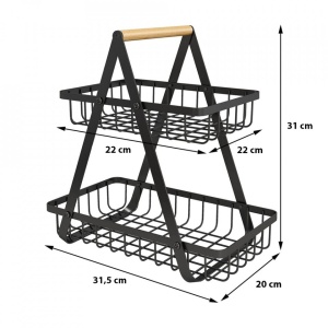 Cos de fructe cu 2 etaje, awwaline, negru, metalic, 31.5 cm x 20 cm x 31 cm, ideal pentru fructe, legume, condimente - Img 6