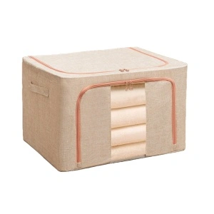 Cutie depozitare pliabila pentru haine, cuverturi, lenjerie de pat, awwaline, bej, cu fereastra frontala, 2 deschideri, 66l, 50x40x33 cm