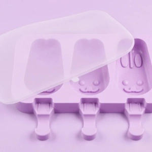 Forma inghetata cu 3 compartimente, awwaline, forme iepurasi, mov, silicon alimentar, 50 de bete, cu capac protectie - Img 5