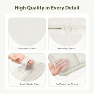 Geanta organizator pentru incaltaminte, awwaline, bej, 23 x 29 x 14 cm, cu fermoar, ideala pentru transport incaltaminte, spatiu depozitare pentru 3 perechi - Img 8