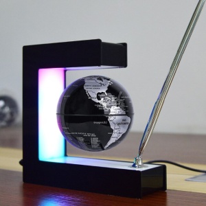 Glob pamantesc magnetic plutitor cu iluminare LED, awwaline, negru, 17.3 cm x 19.5 cm x 5 cm, prevazut cu pix cromat si suport - Img 3