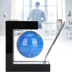 Glob pamantesc magnetic plutitor cu iluminare LED, awwaline, negru, 17.3 cm x 19.5 cm x 5 cm, prevazut cu pix cromat si suport - Img 6