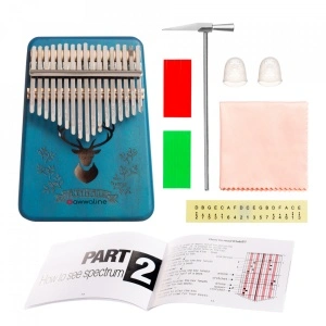 Kalimba, instrument muzical cu 17 Note, awwaline, lemn albastru, model cerb - Img 3