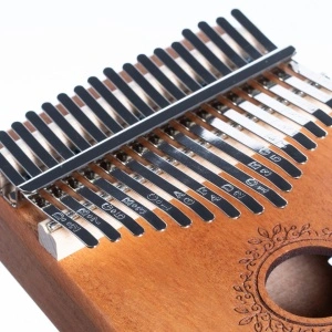 Kalimba, instrument muzical cu 17 Note, awwaline, lemn natur, model floral rotund - Img 5