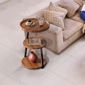 Masuta cafea rotunda, awwaline, lemn, maro, 3 nivele, 62 x 38 cm - Img 2