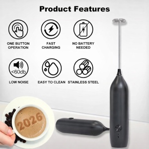 Mixer spuma de lapte, awwaline, negru, incarcare USB, ideal pentru cappuccino, caffe latte, ciocolata calda, cafea cu lapte - Img 4