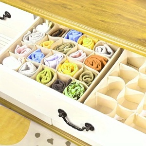Organizator haine 20 compartimente, awwaline, bej, 32 x 32 x 10 cm, ideal pentru sosete, lenjerie intima, curele sau cravate - Img 3