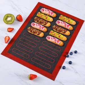 Plansa din silicon pentru copt eclere, awwaline, negru/rosu, 40 x 30 cm, ideala si pentru fursecuri, rulouri, prajituri - Img 6