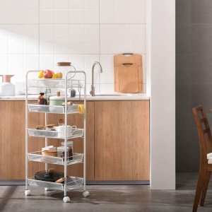 Raft metalic slim cu 5 nivele, awwaline, alb, multifunctional, rotativ 360°, 45 x 27 x 105 cm - Img 5