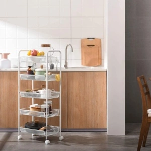 Raft metalic slim cu 5 nivele, awwaline, alb, multifunctional, rotativ 360°, 45 x 27 x 105 cm - Img 5