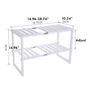 Raft organizator extensibil cu 2 etaje, awwaline, alb, 38-70 x 26 x 38 cm, ideal pentru spatiul de sub chiuveta - Img 8