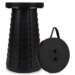 Scaun rotund retractabil, awwaline®, negru, extensibil, pliabil, portabil, ideal pentru activitati outdoor, camping, pescuit - Img 1