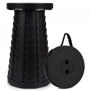 Scaun rotund retractabil, awwaline®, negru, extensibil, pliabil, portabil, ideal pentru activitati outdoor, camping, pescuit